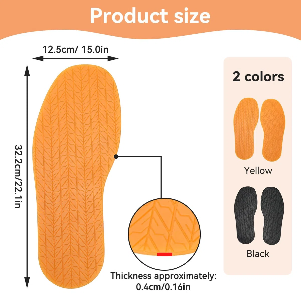 1 Par de Suelas Completas de Goma Antideslizantes, Reparación y Reemplazo para Zapatos, Material para DIY (Color Naranja)
