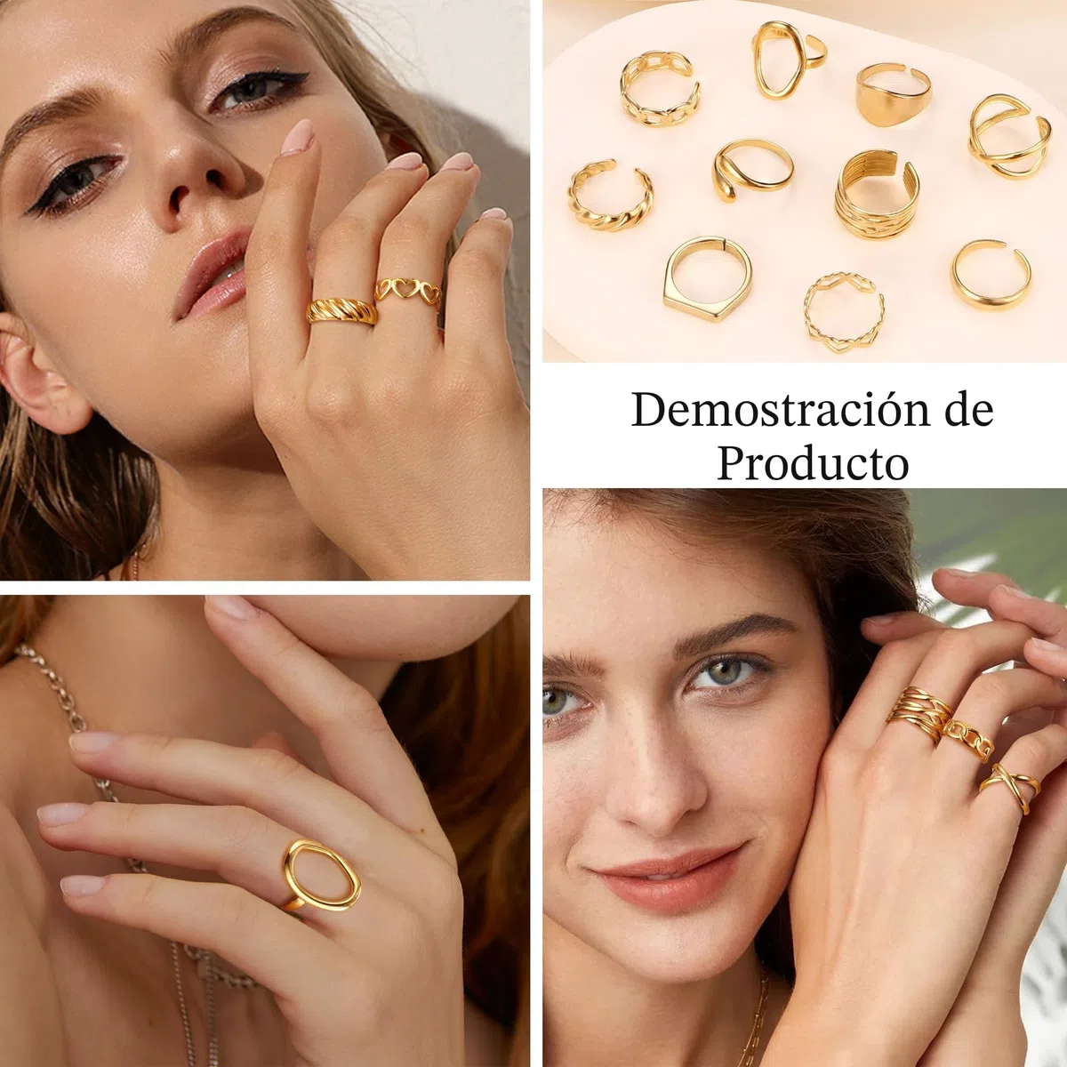 Diamday Anillos Chunky Dorados para Mujeres de Acero Inoxidable 14K Ajustables Apilables con Diseño de Cúpula Grosor Trenzado Retorcido y de Nudillo para Dedos