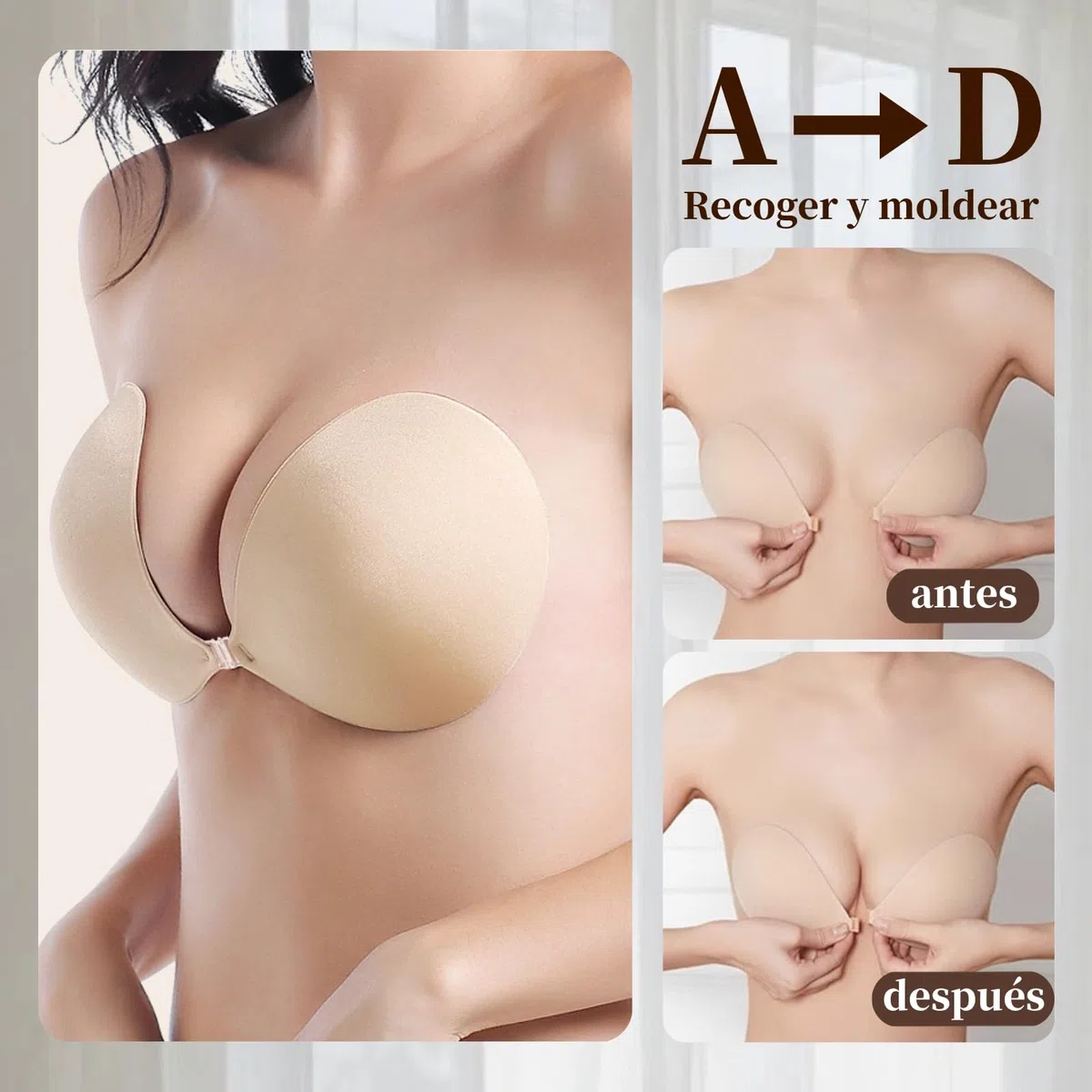 Dresmannst Sujetador Push Up sin Tirantes con 4 Pezoneras Adhesivas Invisibles para Espalda Descubierta Invisible Adhesivo Sticky Bra al Aire Pecho, Fácil de Limpiar, Discreto y Cómodo