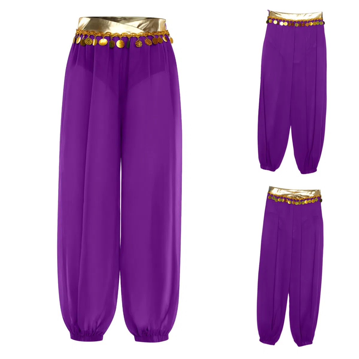 Pantalones Danza del Vientre para Niñas Pantalones Harem de Gasa con Monedas Lentejuelas en Cintura Disfraz de Danza Árabe para Fiestas Temáticas 5-16 Años