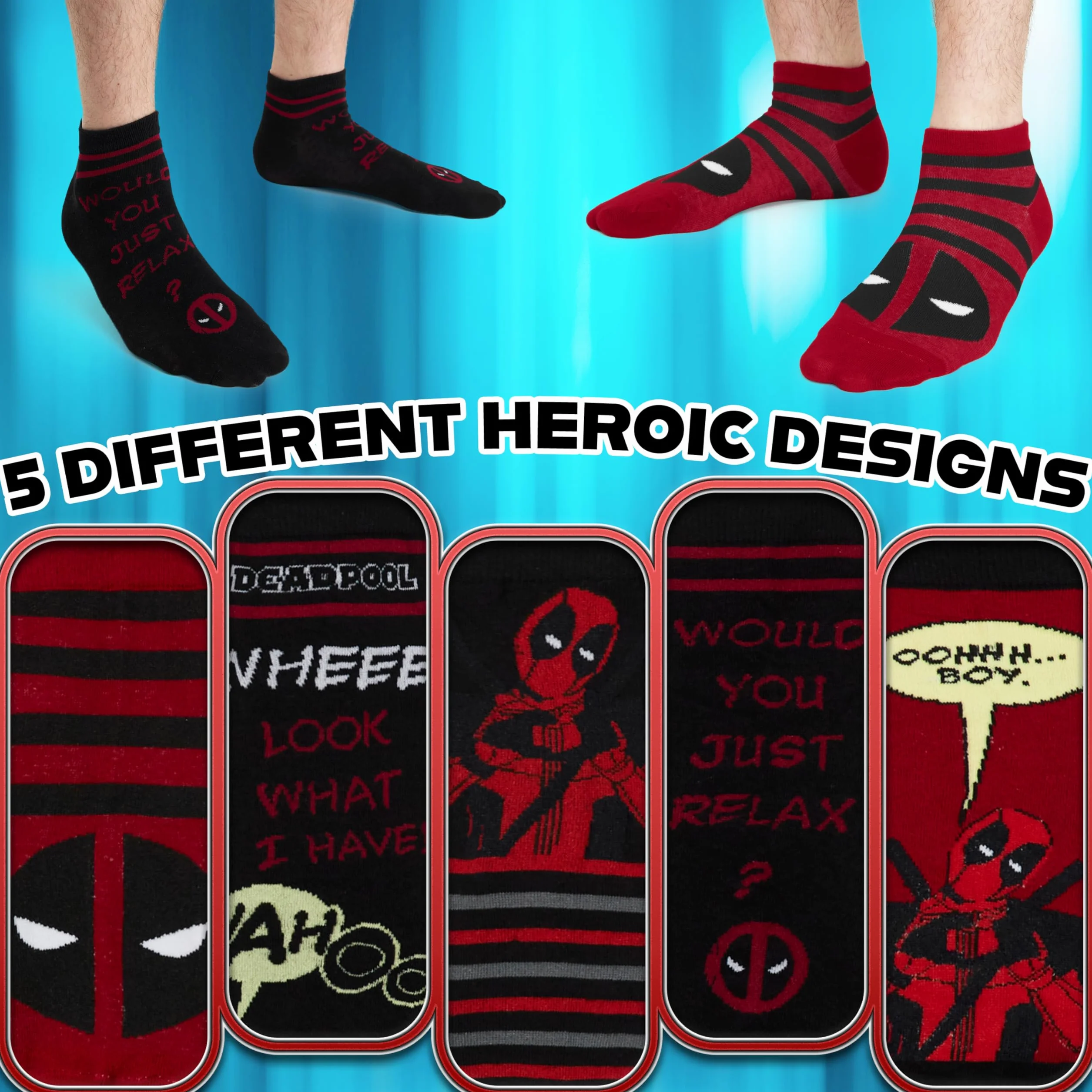 Marvel Calcetines Tobilleros Hombre Talla 40–45, Pack De 5 Transpirables, Regalo Para Fans De Superhéroes