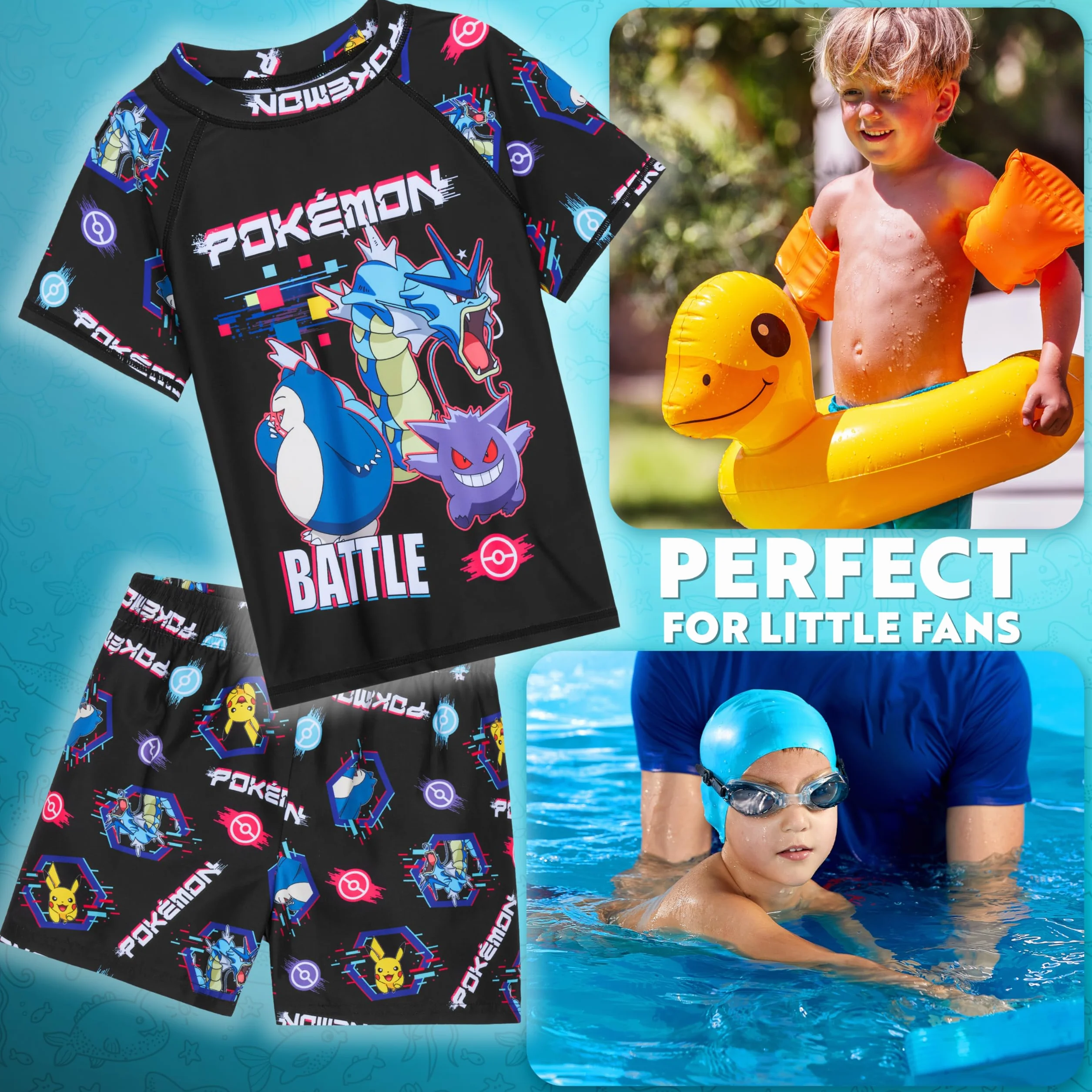 Pokémon Conjunto de Baño Niño Adolescentes Bañador 2 Piezas con Bañador Corto y Chaleco Antisarpullidos Regalo
