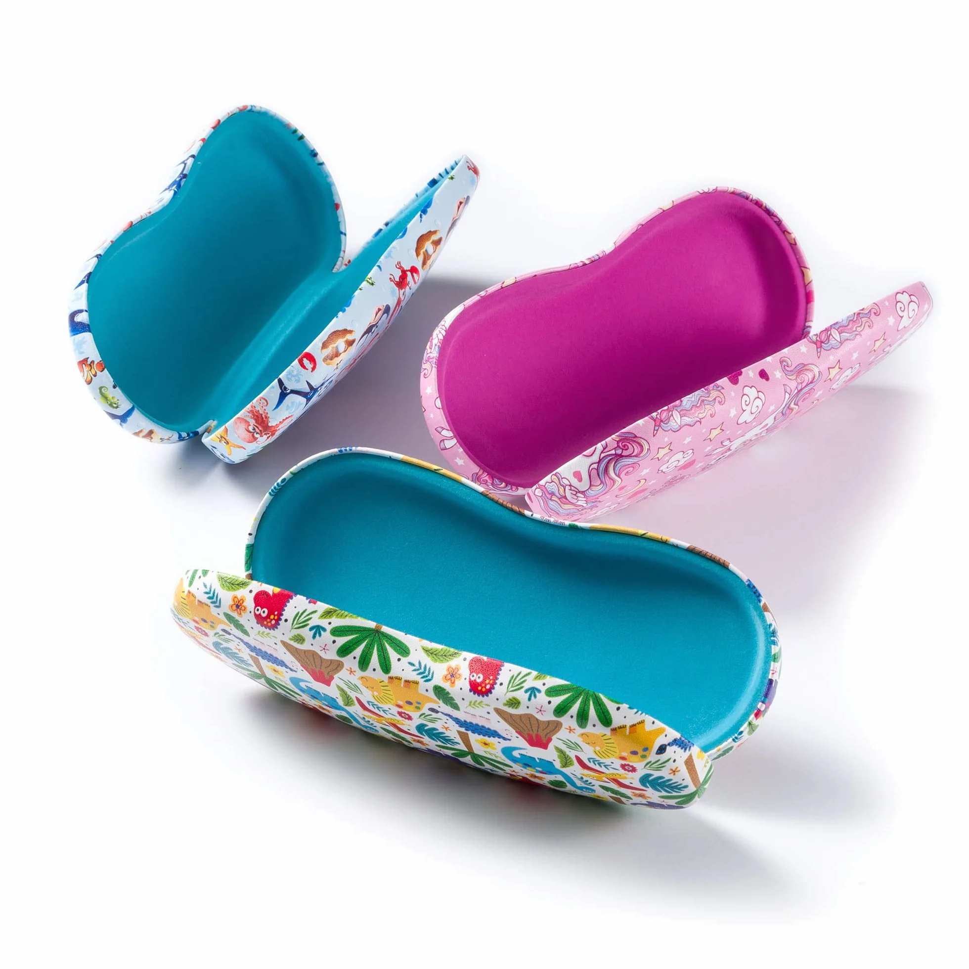 FEFI - Estuche para gafas para niños (carcasa rígida) con motivos divertidos - Incluye paño de limpieza para gafas/paño de microfibra, dino, M