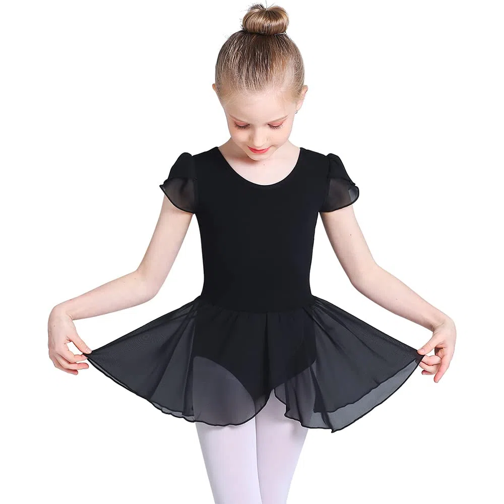 Mallot de Ballet/Danza Niña de Manga Corta Tirantes Cruzados Maillot Ballet de Los NiñOs de AlgodóN Ballet Traje de Gimnasia Leotardo con Falda 2-11 AñOs