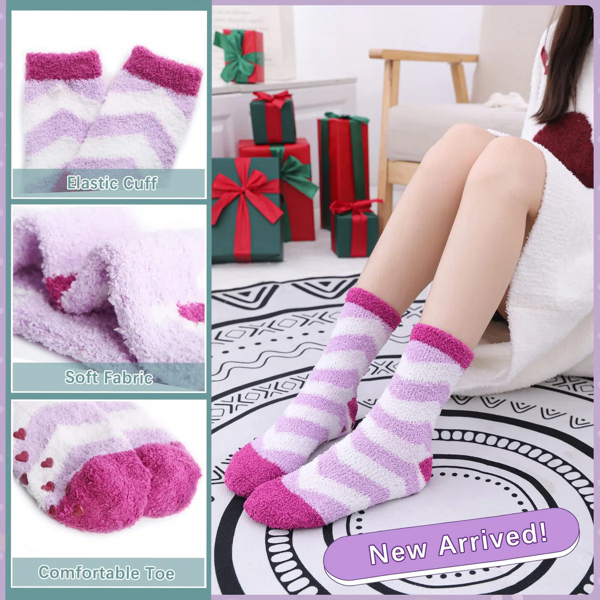 Calcetines Antideslizantes Mujer Invierno Calentitos 6 Pares Calcetines Termicos Polar para Casa Dormir, Súper Suaves Lindo Calcetines