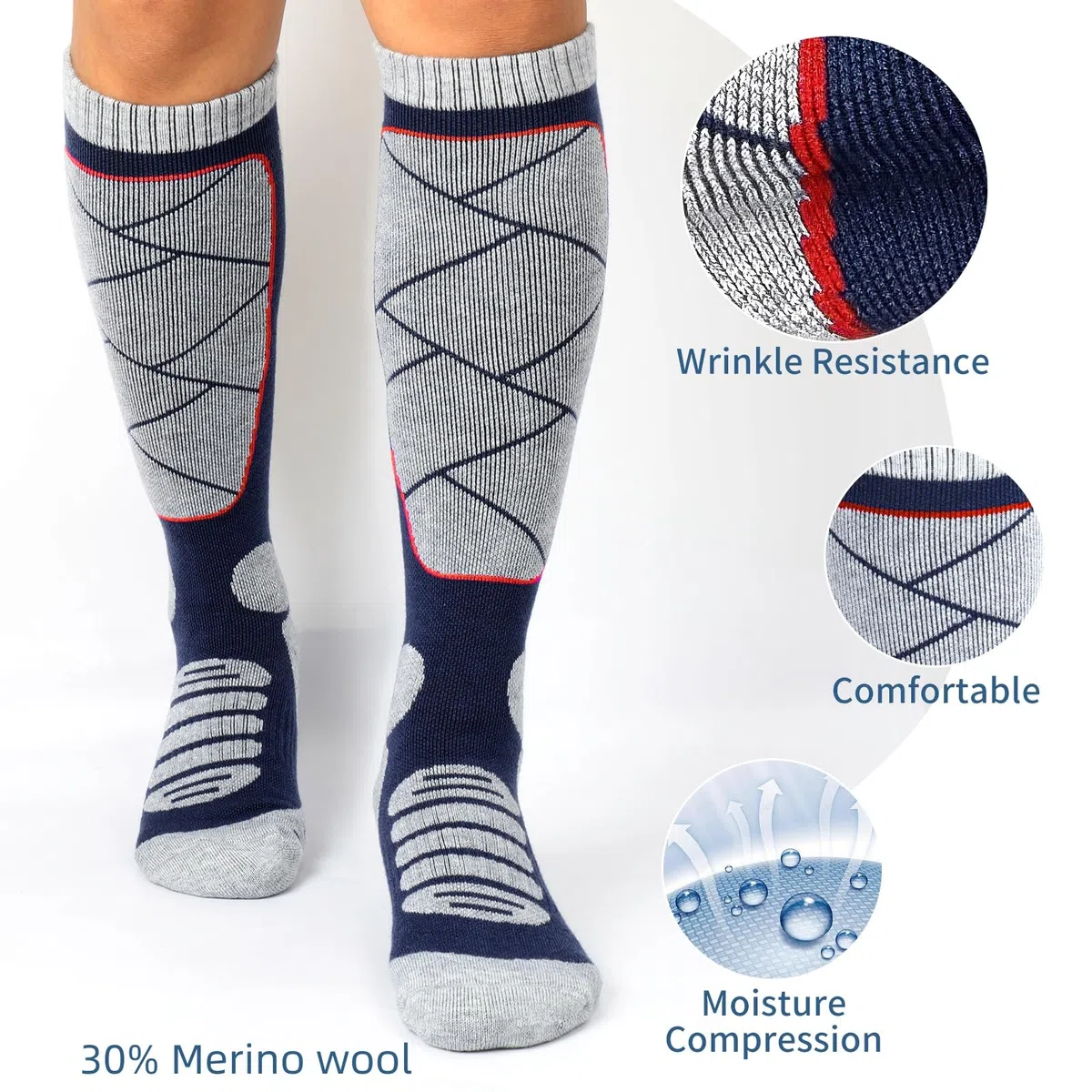 Calcetines de lana merino para esquí, para niños y adultos. Ideales para el frío, el esquí, la nieve, el snowboard, el invierno, calcetines calientes sobre la rodilla y actividades invernales.