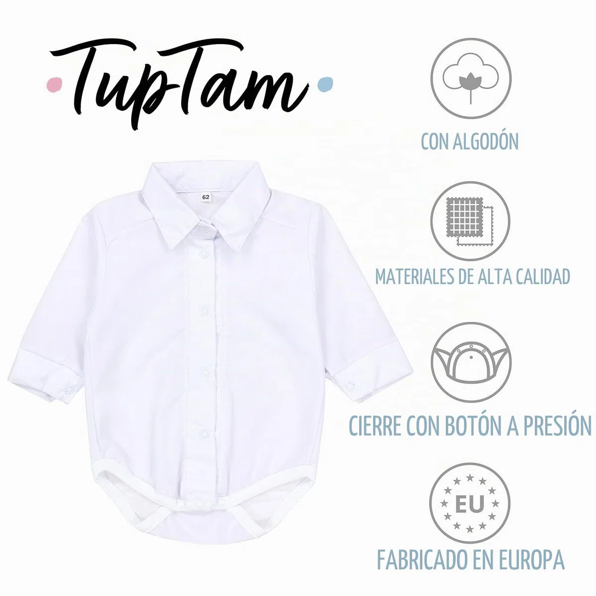 TupTam Body Bebé Niño con Cuello – Body Bebé Manga Larga Estilo Camisa – Ropa Bebe Niño 0-3 Meses para Ceremonia