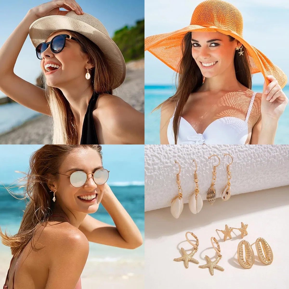 Juego de Joyas de 17 Piezas para Mujer Conjunto Bisutería con Forma de Estrella de Mar y Concha Chapados en Oro Collar en Capas Perla Pendientes Pulsera Anillos para Vacaciones Junto Al Mar