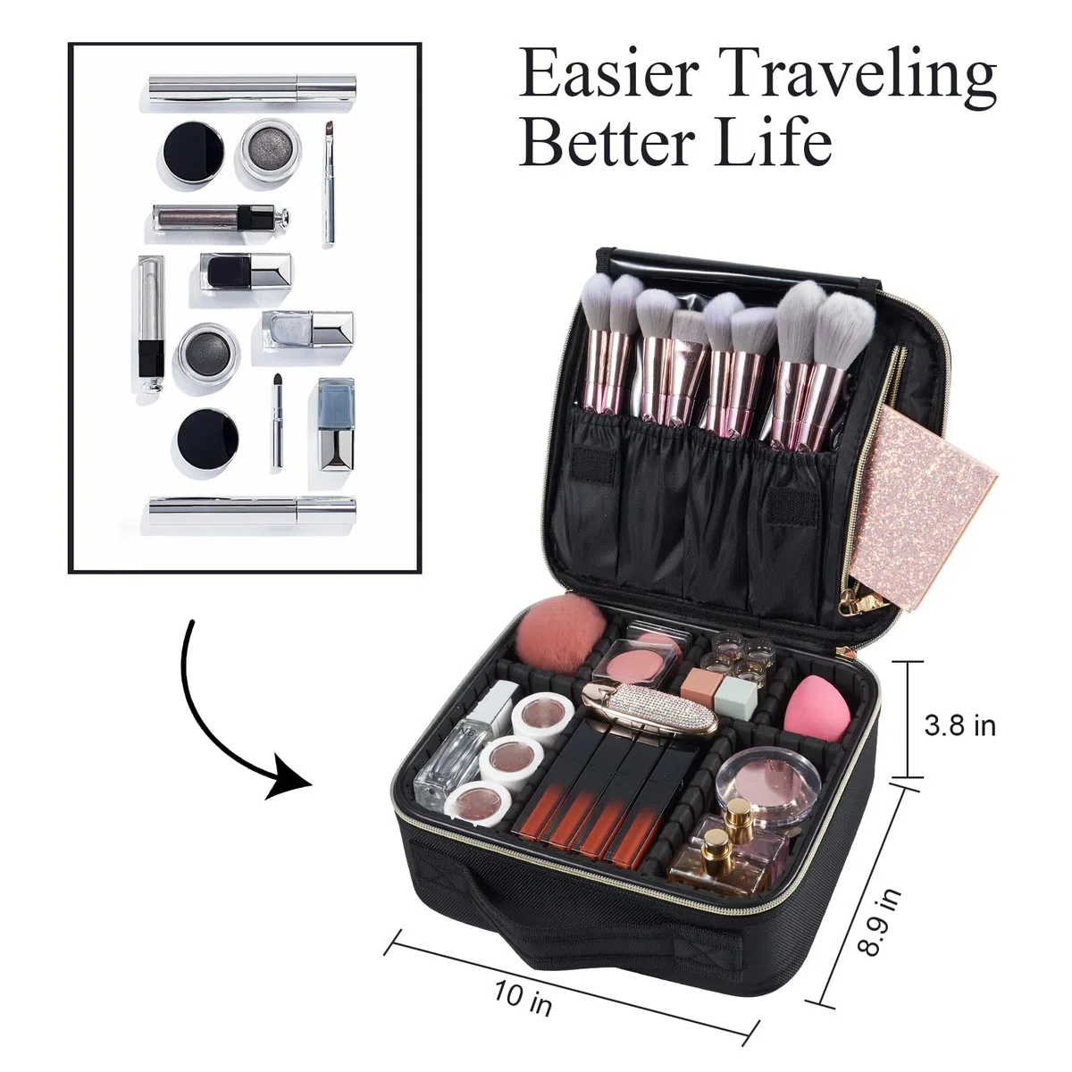 Maletín de Maquillaje Portátil con Separadores para Viaje