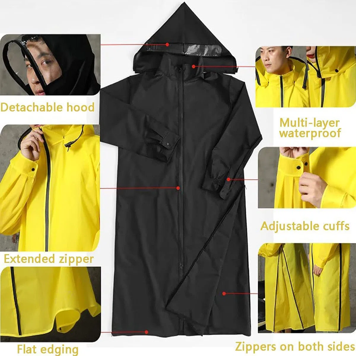 Poncho de Lluvia Larga con Capucha Adultos Mujer Hombre EVA Capa de Lluvia Ligero Reutilizable Impermeable Chaqueta de Lluvia para Acampar Senderismo Ciclismo Motociclismo