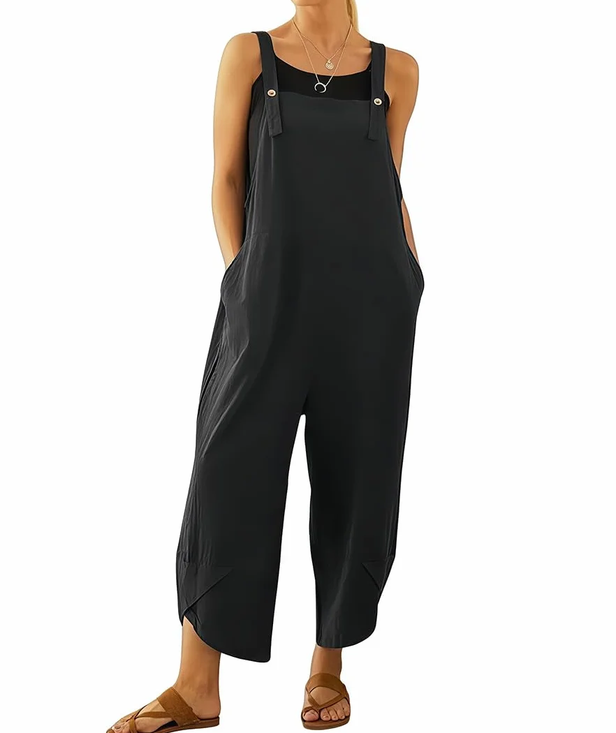 Mono Mujer Verano Peto para Mujer Grande Overol Holgado Ajustable Casual Suelto Mameluco Sin Mangas de Tirantes Pantalones con Peto Pieza Holgado Suave y Confortable Jumpsuit
