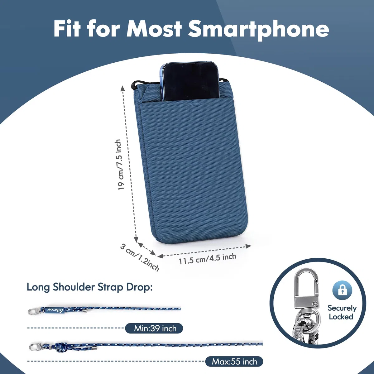 SIMTOP Bolsa Impermeable Para el Cuello Con Protección RFID Para Hombres y Mujeres,Bolsa Para Smartphone,Teléfono Celular Correa Para el Cuello Para Pasaporte,Bolsa ligera Para Monedas de Viaje (Azul)