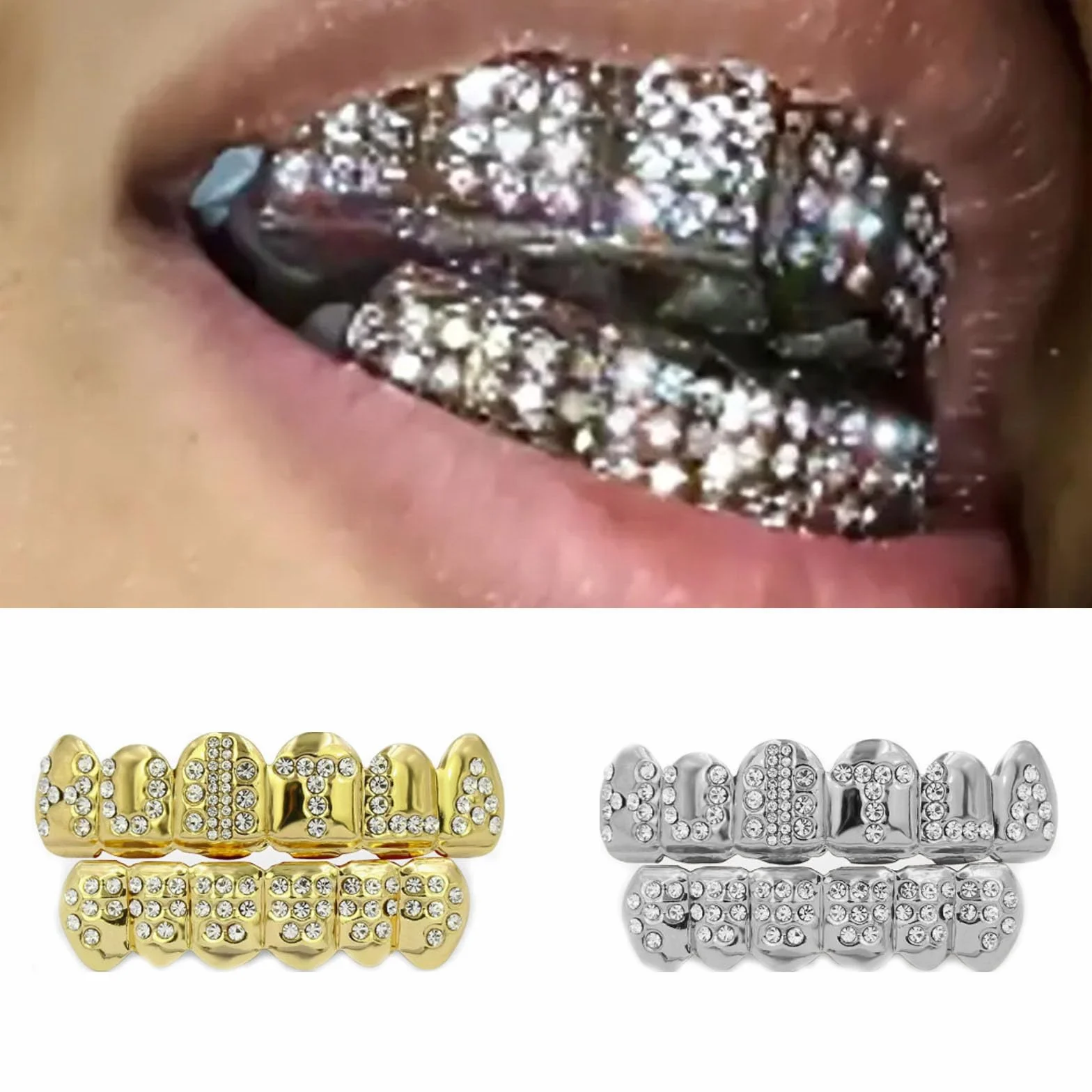 Dientes Postizos,18k Grillz De Hip Hop Chapado En Oro, Shine Parrillas De Oro Chapado Dientes De Hip Hop Conjunto, Regalo De Fiesta De Cosplay De Halloween