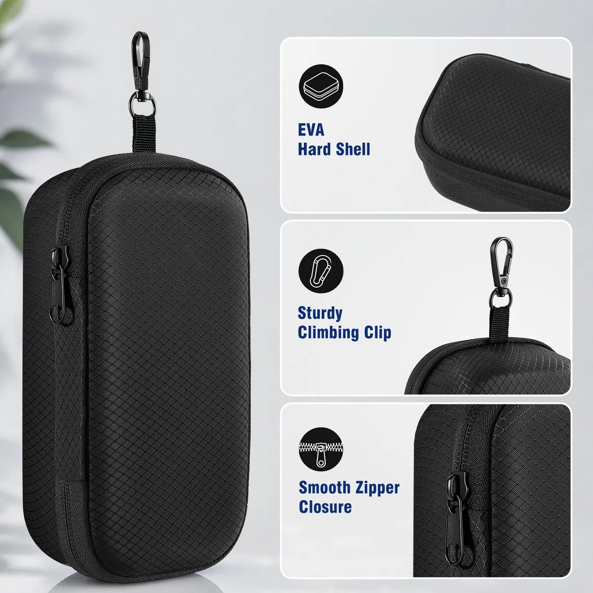 MoKo Estuche Doble para Gafas con Separador Ajustable, Carcasa Rígida, Cierre de Bloqueo y Bolsillo de Malla. Organizador Portátil para Gafas de Lectura y Sol, Negro