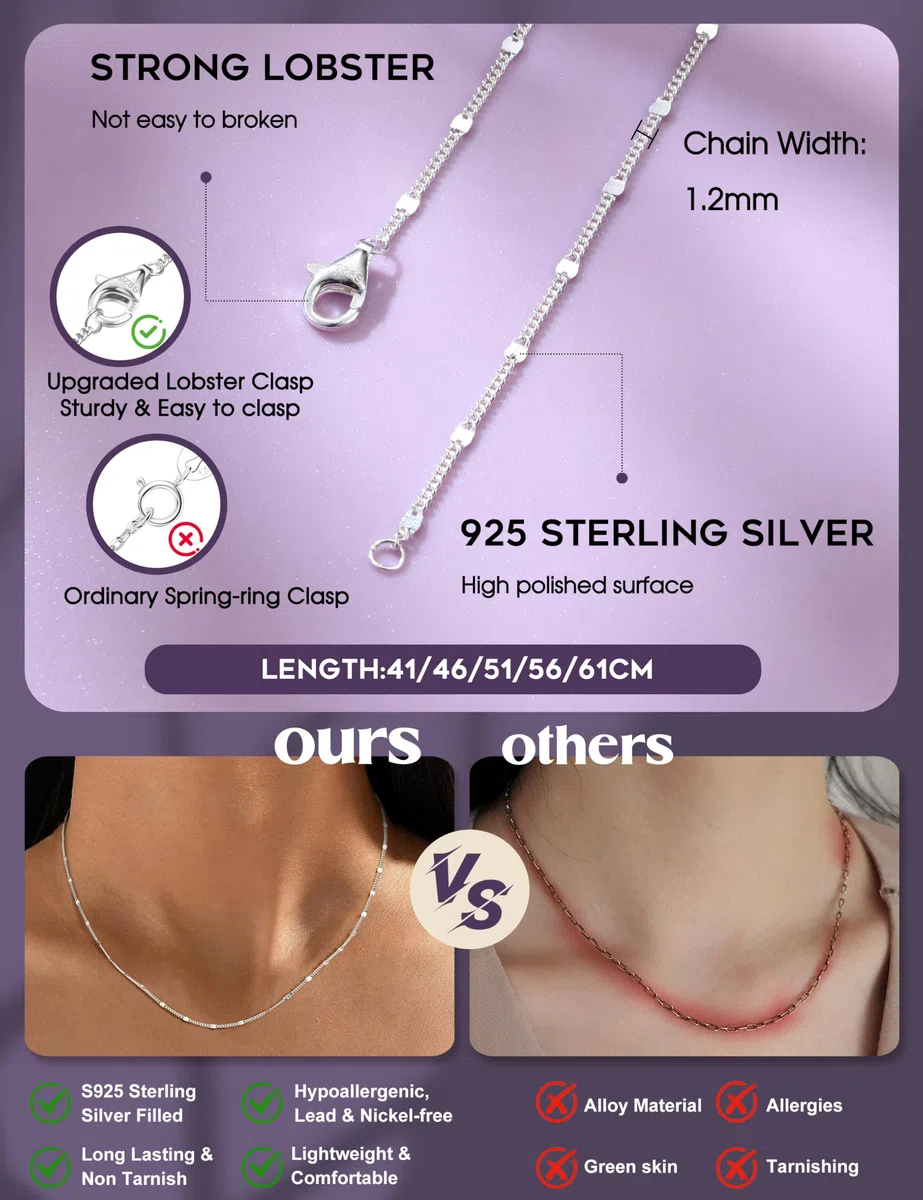 CASSIECA Cadena de Plata Mujer 925 Ley Cadenas de Oro 18K Chapado Gargantilla Discos Collar Cadena 1,2mm sin Colgante Fina Robusto 41/46/51/56/61cm