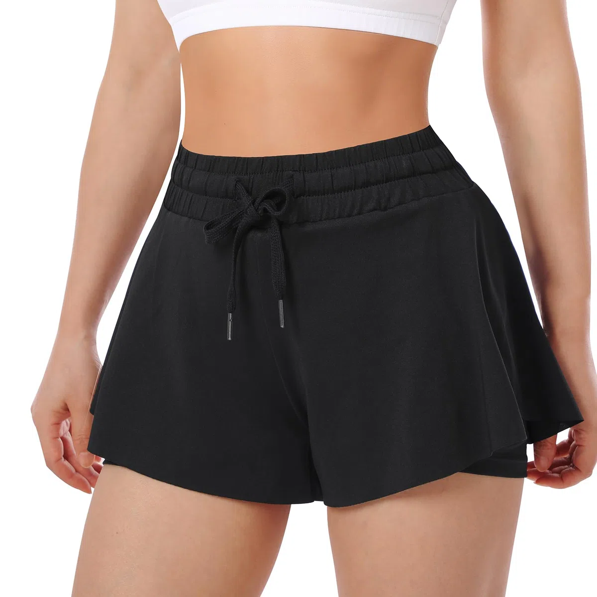 ThreeH Mujer Fluido Yoga Shorts 2 en 1 Elastano Rápido Dry Deportes Fitness Correr Pantalones Cortos Verano