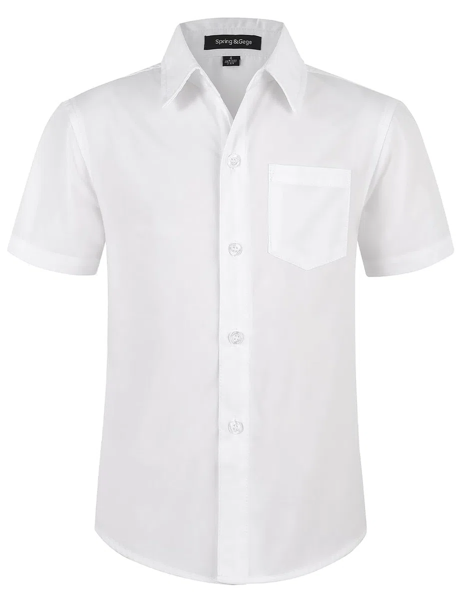 Spring&Gege Camisas de manga corta para niños Uniforme formal de popelín sólido