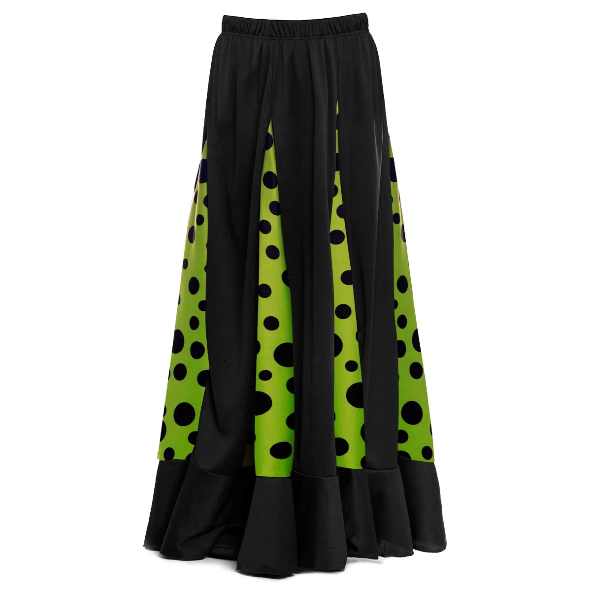 Falda Flamenca Niña Negra con Quillas Verdes Lunares Negros [Tallas Infantiles 2 a 12 años]【Talla 10 años】 Ensayo Baile Danza Disfraz