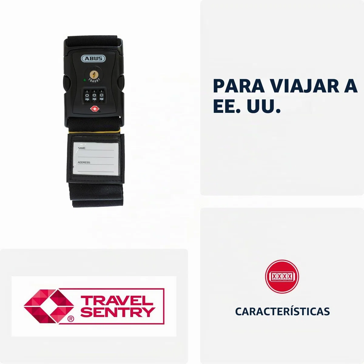 ABUS Correa para maletas 620TSA con cierre TSA - banda para equipaje con candado de combinación ajustable de 3 dígitos - con identificador - negro
