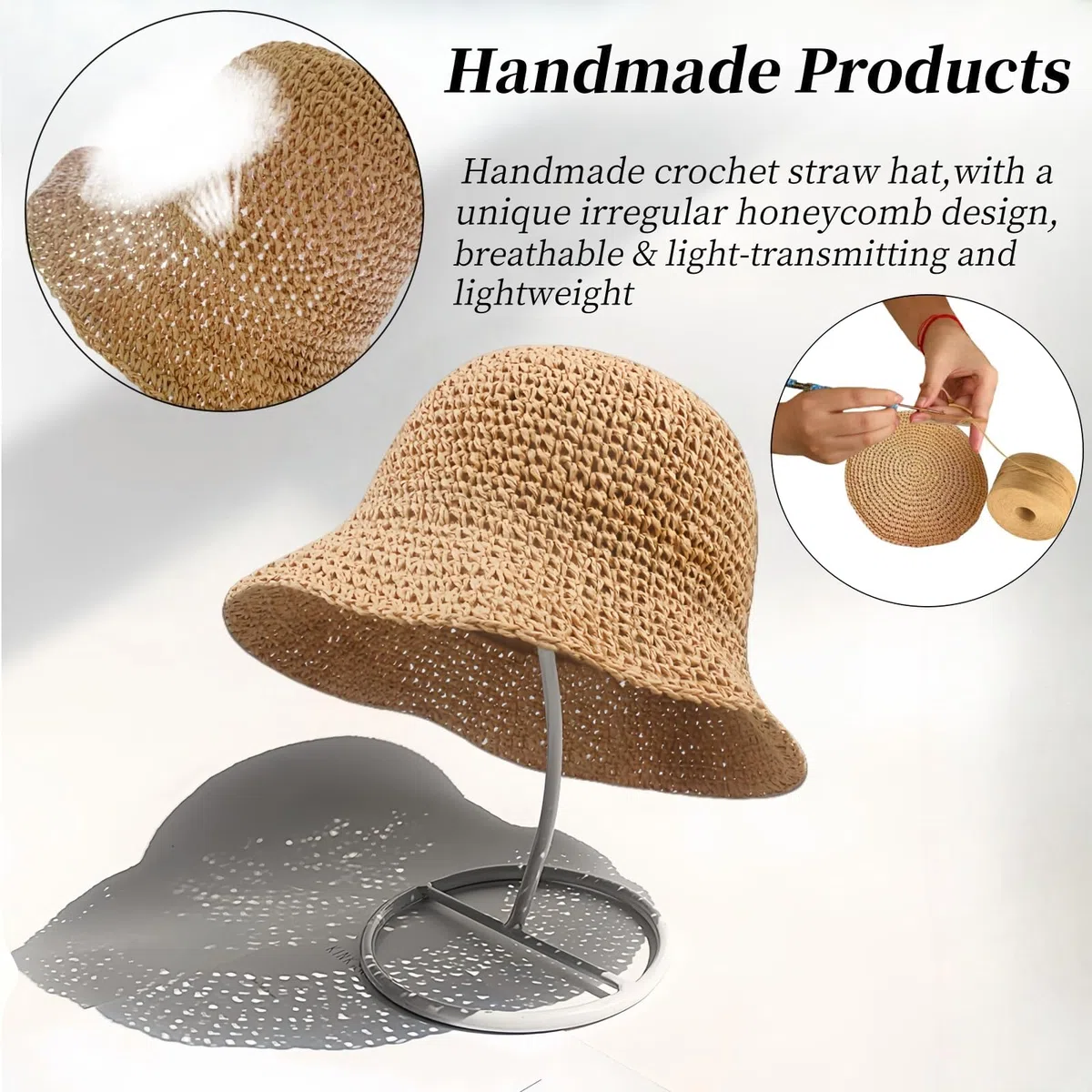 Floppy Grandes Sombreros de Paja para Playa de Mujer Sombreros de Sol de Verano Plegables para Viaje Fedora de Paja Sombrero de Cubo para Mujer