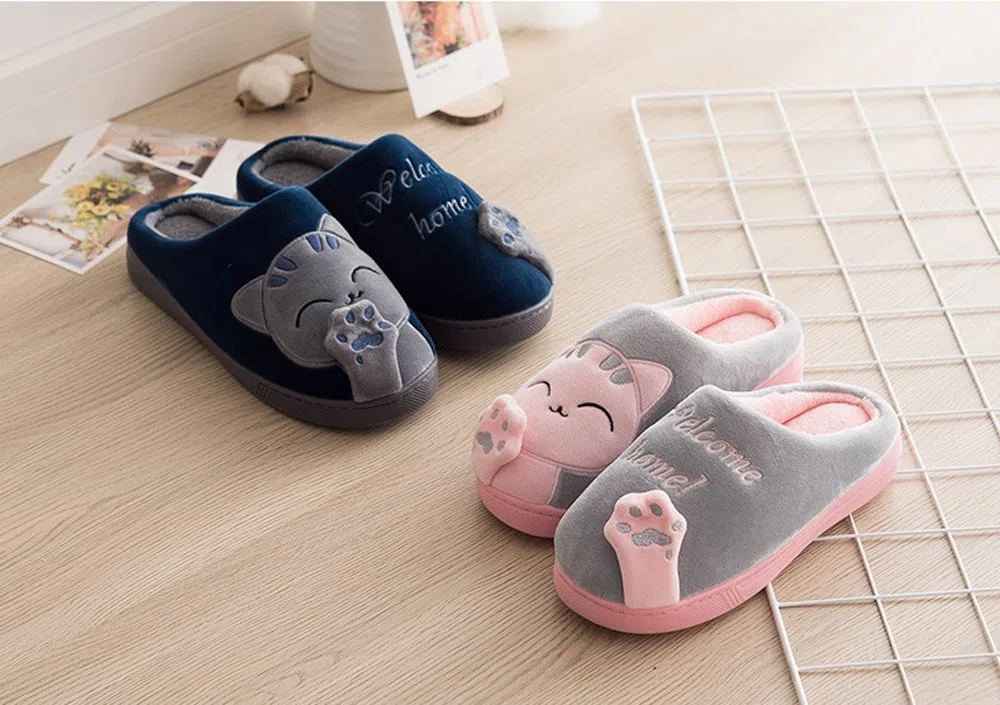 Cliont Zapatillas de Gato Lindo Zapatillas de Invierno de Interior Zapatos Antideslizantes Mujeres y Hombres