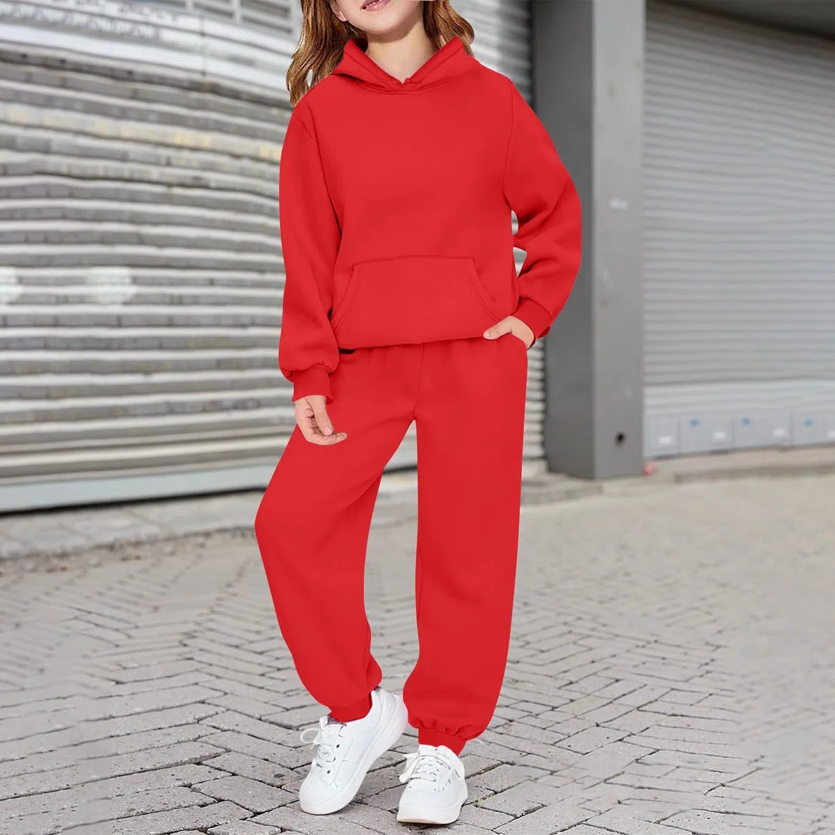 Conjunto de trajes genéricos para niños y niñas, de moda pura lisa, suave, suelta, con capucha, manga larga, trajes de chándal para niños, conjunto de pantalones y corredores