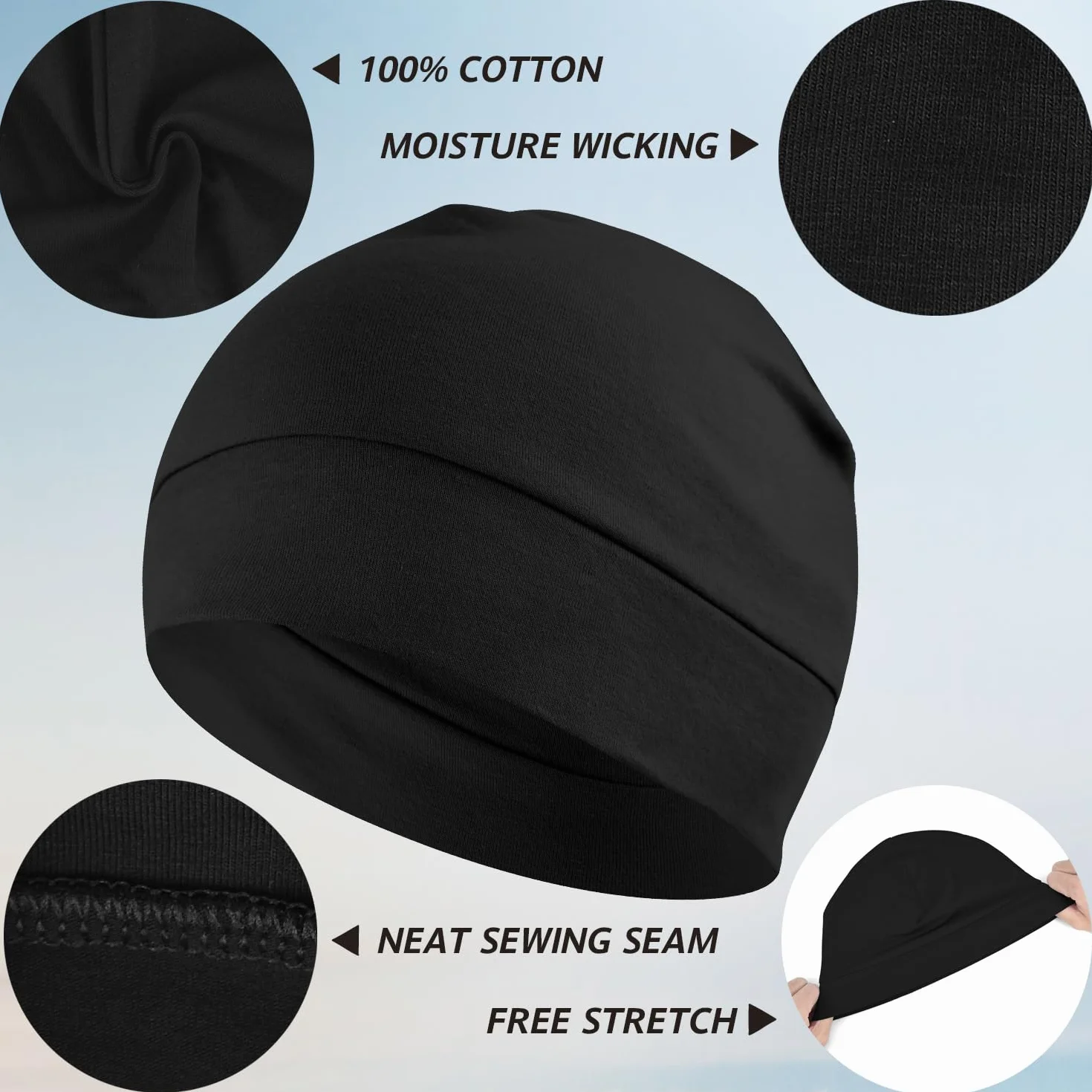 EINSKEY Gorros de Algodon Hombre Mujer, Multifuncional Transpirable Skull Cap para Running, Ciclismo, Dormir, Quimioterapia Oncologico