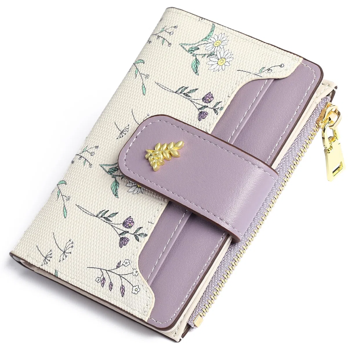 GAEKEAO Cartera Mujer Pequeña RFID Bifold de Cuero de Bloqueo con Cremallera Cartera Titular de la Tarjeta de Crédito con Ventana de Identificación