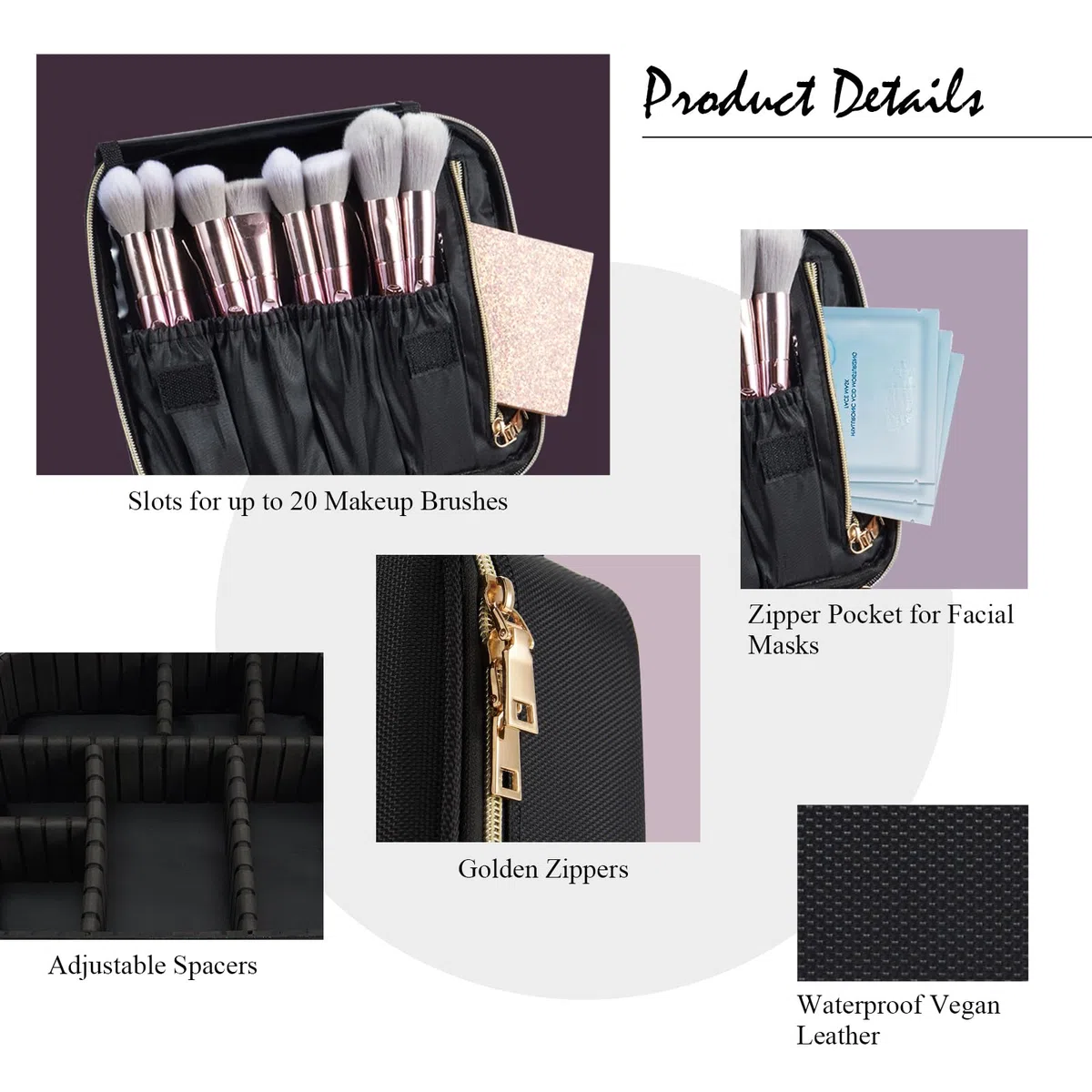 Maletín de Maquillaje Portátil con Separadores para Viaje