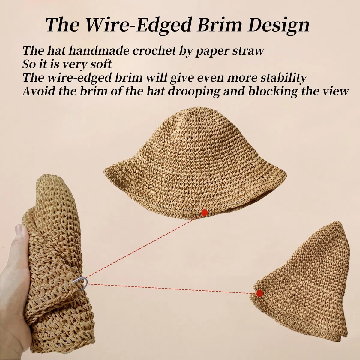 Floppy Grandes Sombreros de Paja para Playa de Mujer Sombreros de Sol de Verano Plegables para Viaje Fedora de Paja Sombrero de Cubo para Mujer