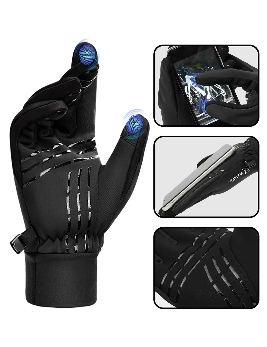 KUTOOK Guantes Invierno al Aire Libre a Prueba de Viento Cálida Pantalla Táctil Anti Slim Palma para Ciclismo Correr Esquí Escalada WF706