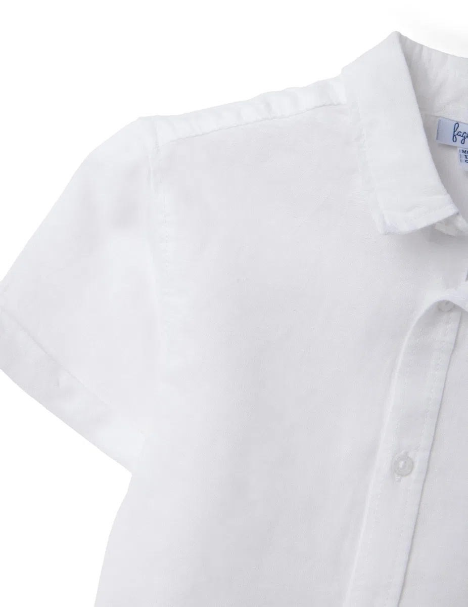 OVS Kids Camisa Blanca de niño en Mezcla de Lino y algodón Ajuste Regular