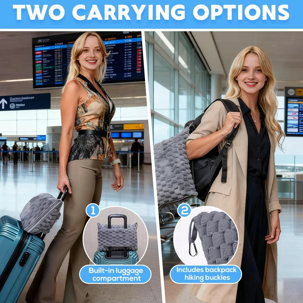 Manta Viaje, Mantas para Cama, ADDLIVE Manta de Viaje 2 en 1, 152 * 127 cm Mantas para Sofa, Blanket, Man-ta Portátil de Avión, Man-ta de Via-je Ultraligera para Avión, Camping, Coche, Oficina y Hogar