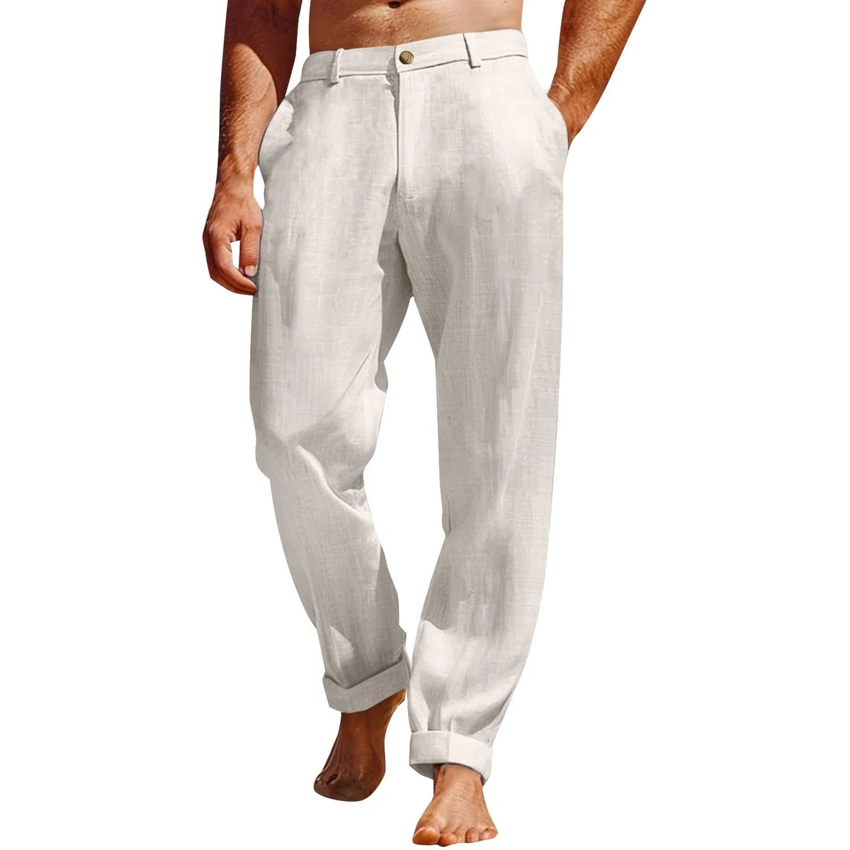 Genérico Pantalones De Vestir para Hombre de Algodón y Lino Cómoda Slim Fit Pantalones Rectos Elásticos para Tiempo Libre con Cintura Elástica Y Cordón Pantalon Chino Jogger Pants