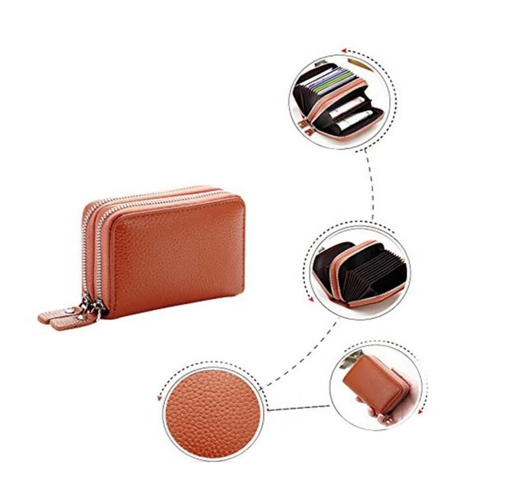 RFID Cartera Tarjeteros Piel Genuino Monedero Pequeñas Portatarjetas Mini Cremallera para Mujer Hombre