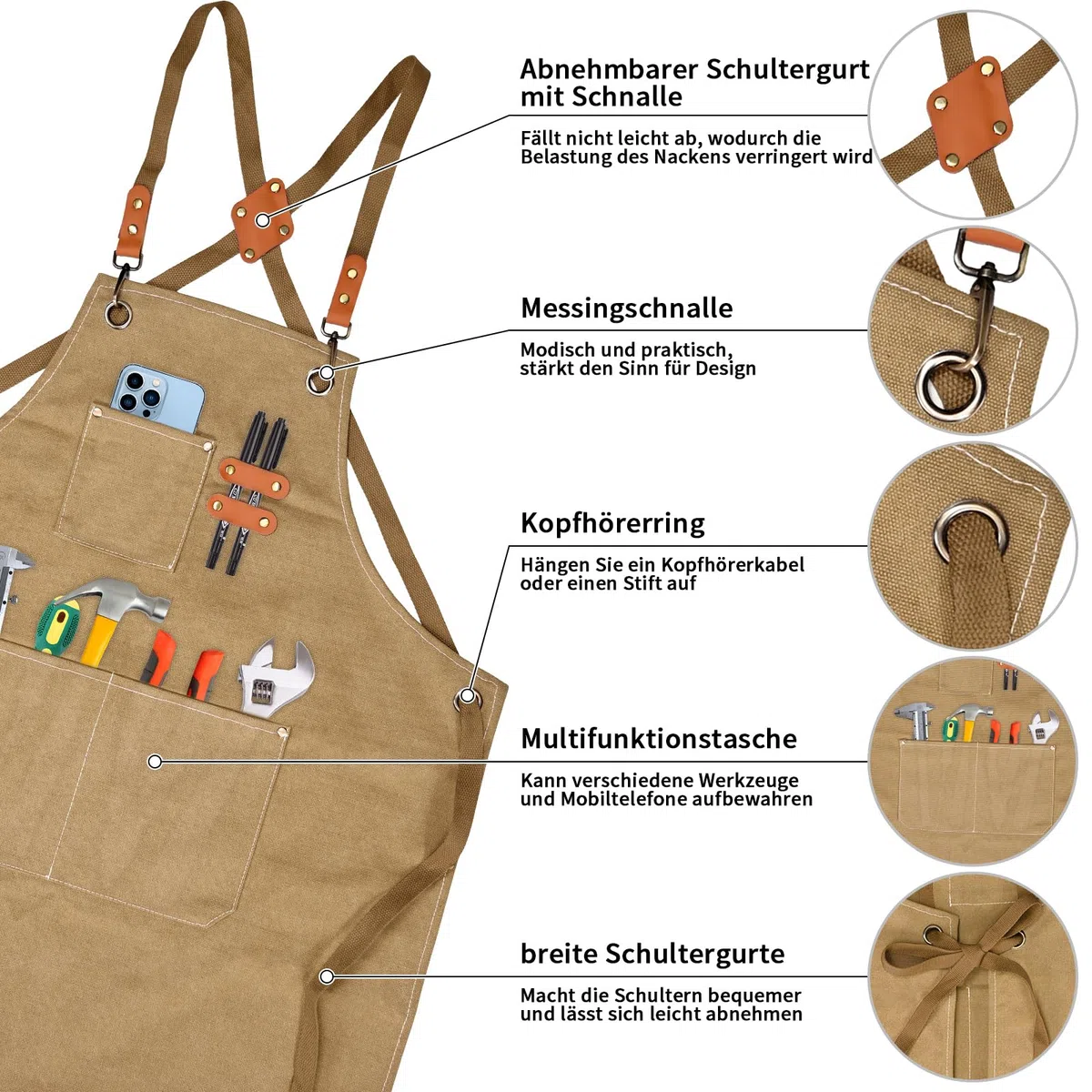 KOOOGEAR Delantal multifuncional de lona, delantal de trabajo, delantal de soldadura, delantal de cocina para barbacoa, cinturón creable, adecuado para cocina, jardín, forja, taller