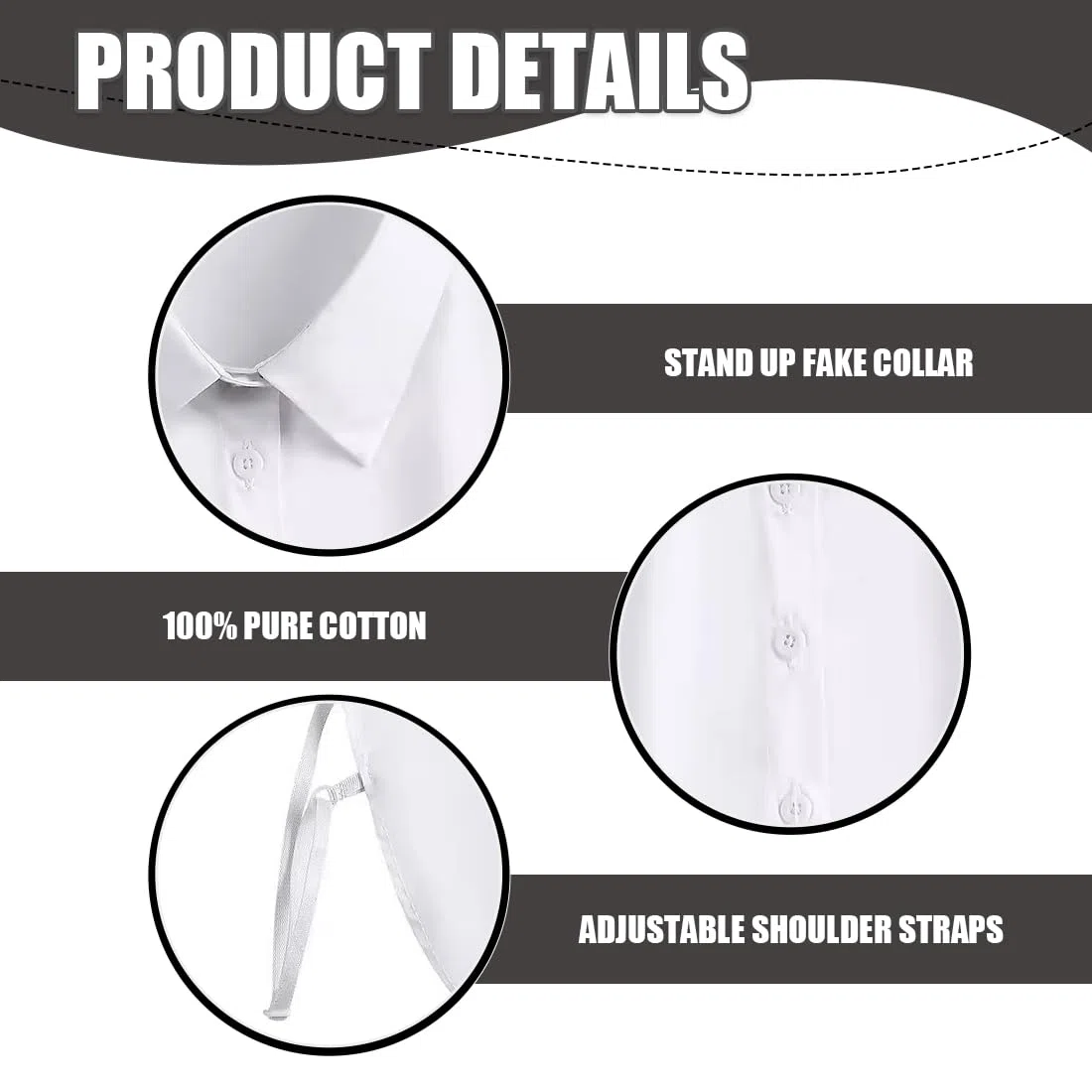 2 piezas cuello de camisa falso en blanco y negro, cuello de camisa falso elegante desmontable para mujer, cuello cuadrado de media camisa