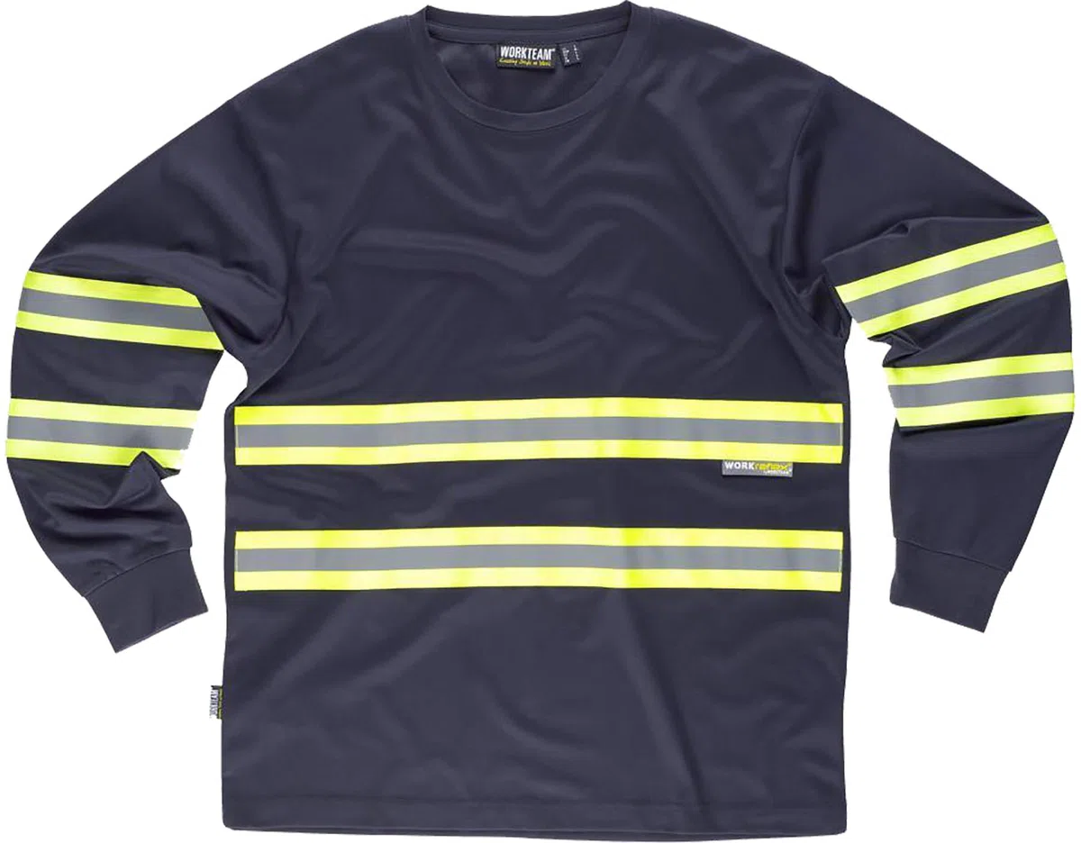 WORKTEAM Camiseta de Manga Larga con Alta Visibilidad Certificada EN 17353 Tipo B3, Tejido Transpirable y Ligero con Cintas Reflectante, Unisex
