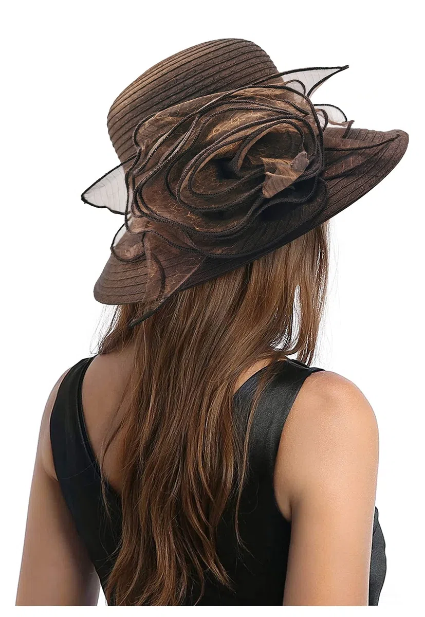 Carnavalife Sombrero de Boda con Flores para Mujer, Gorro Nupcial para Vestido de Novia, Tocado de Iglesia Derby para Fiesta de Té, Talla única