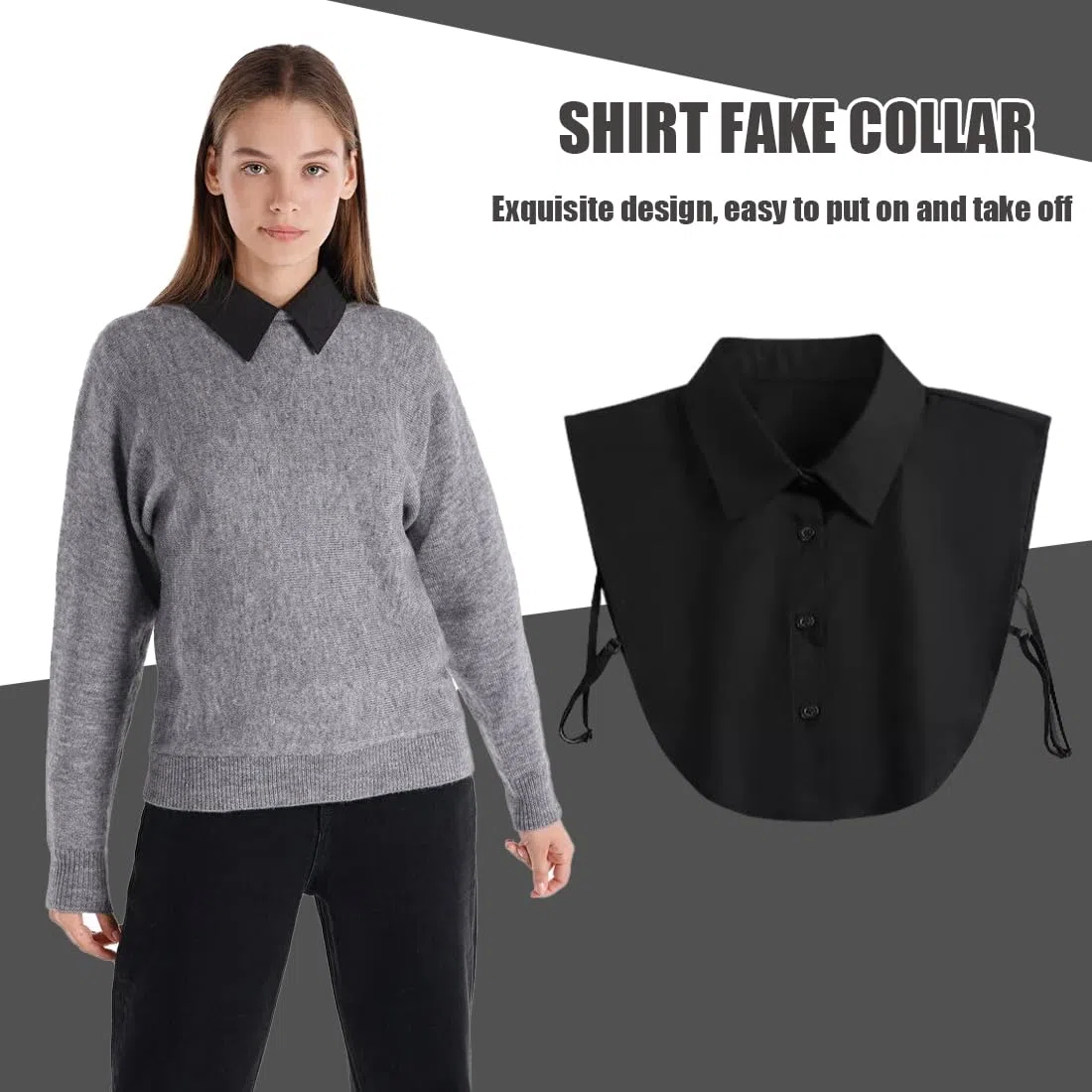 2 piezas cuello de camisa falso en blanco y negro, cuello de camisa falso elegante desmontable para mujer, cuello cuadrado de media camisa