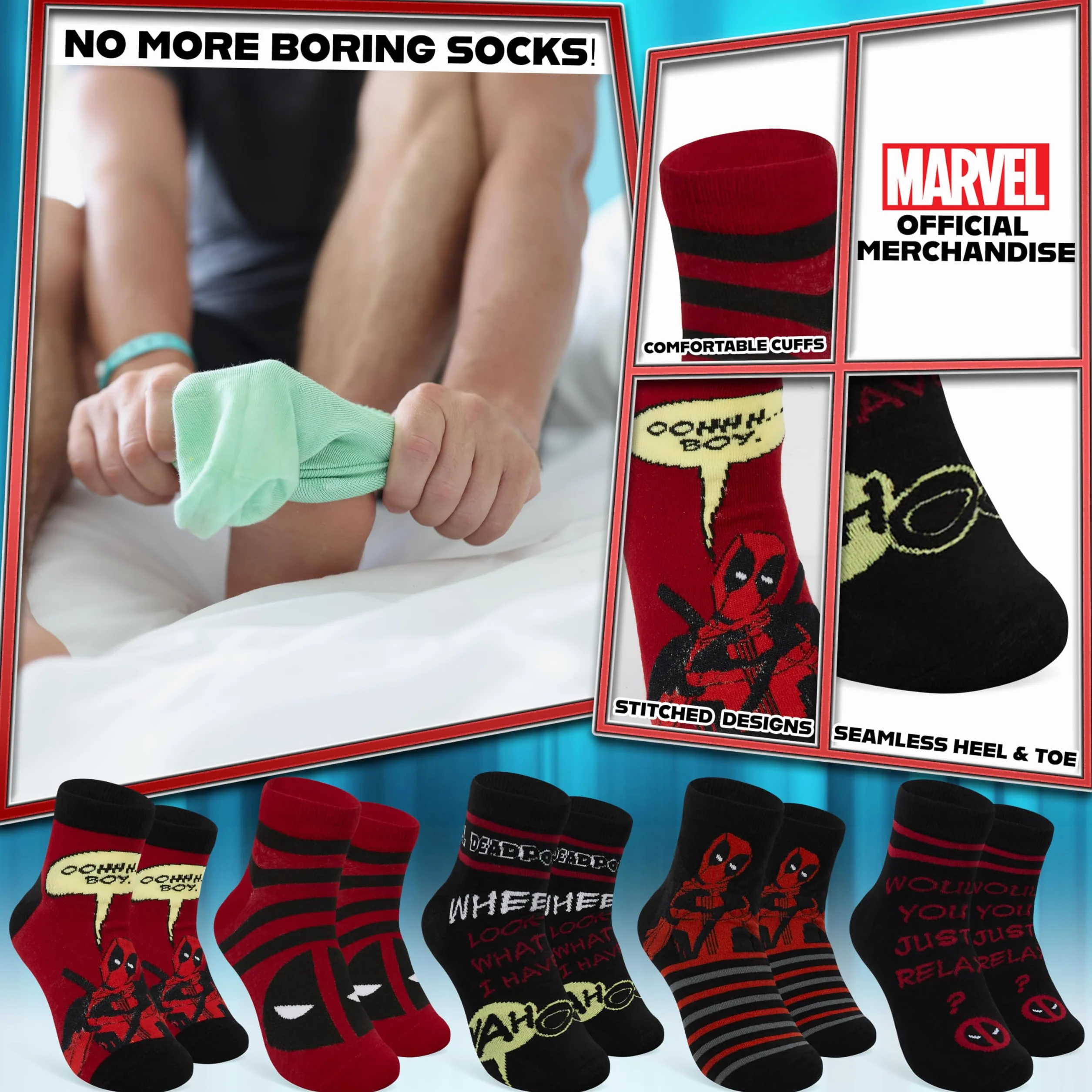 Marvel Calcetines Tobilleros Hombre Talla 40–45, Pack De 5 Transpirables, Regalo Para Fans De Superhéroes