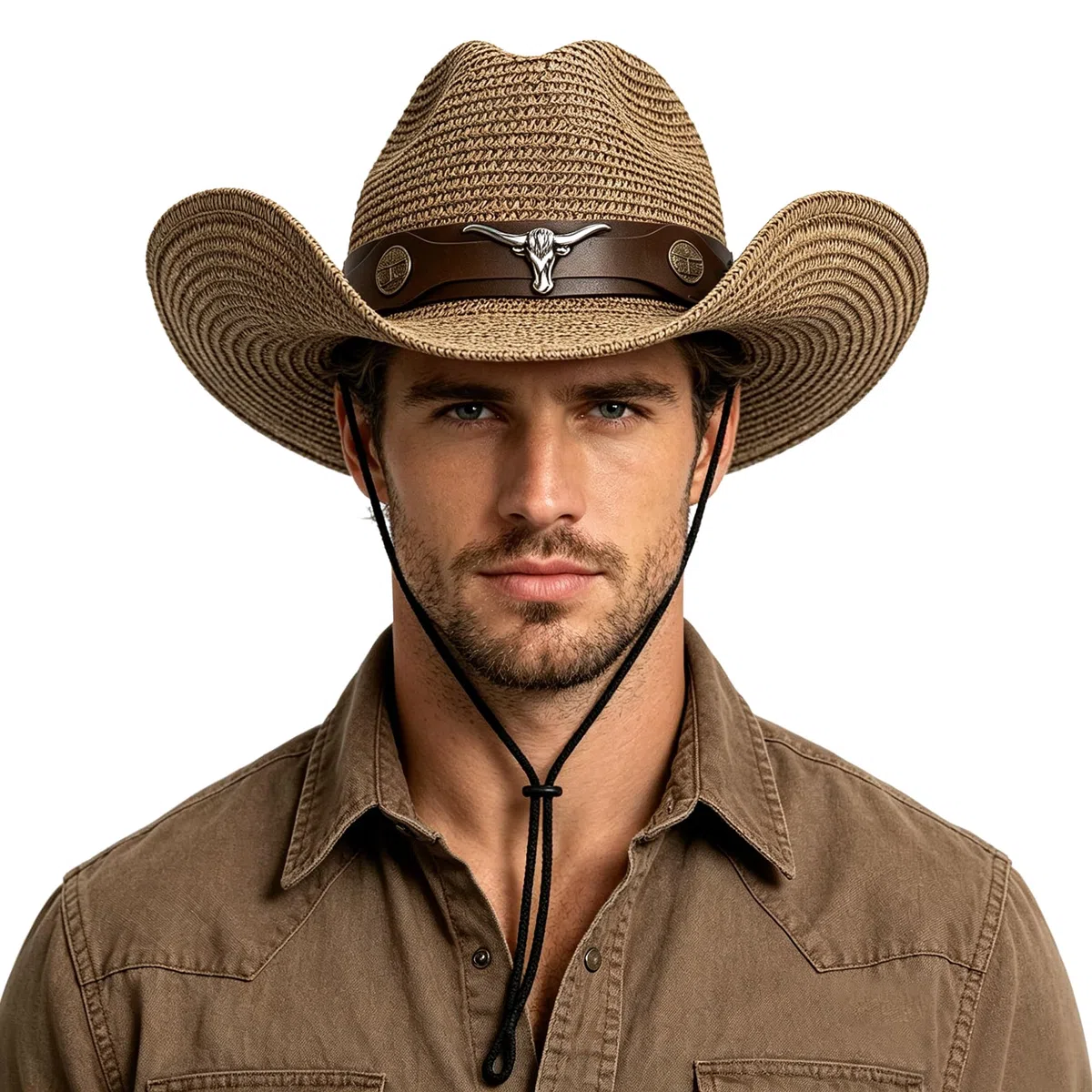 JIAHG Sombrero de vaquero, unisex, sombrero de paja para hombre, sombrero de sol de verano, sombrero de paja, café