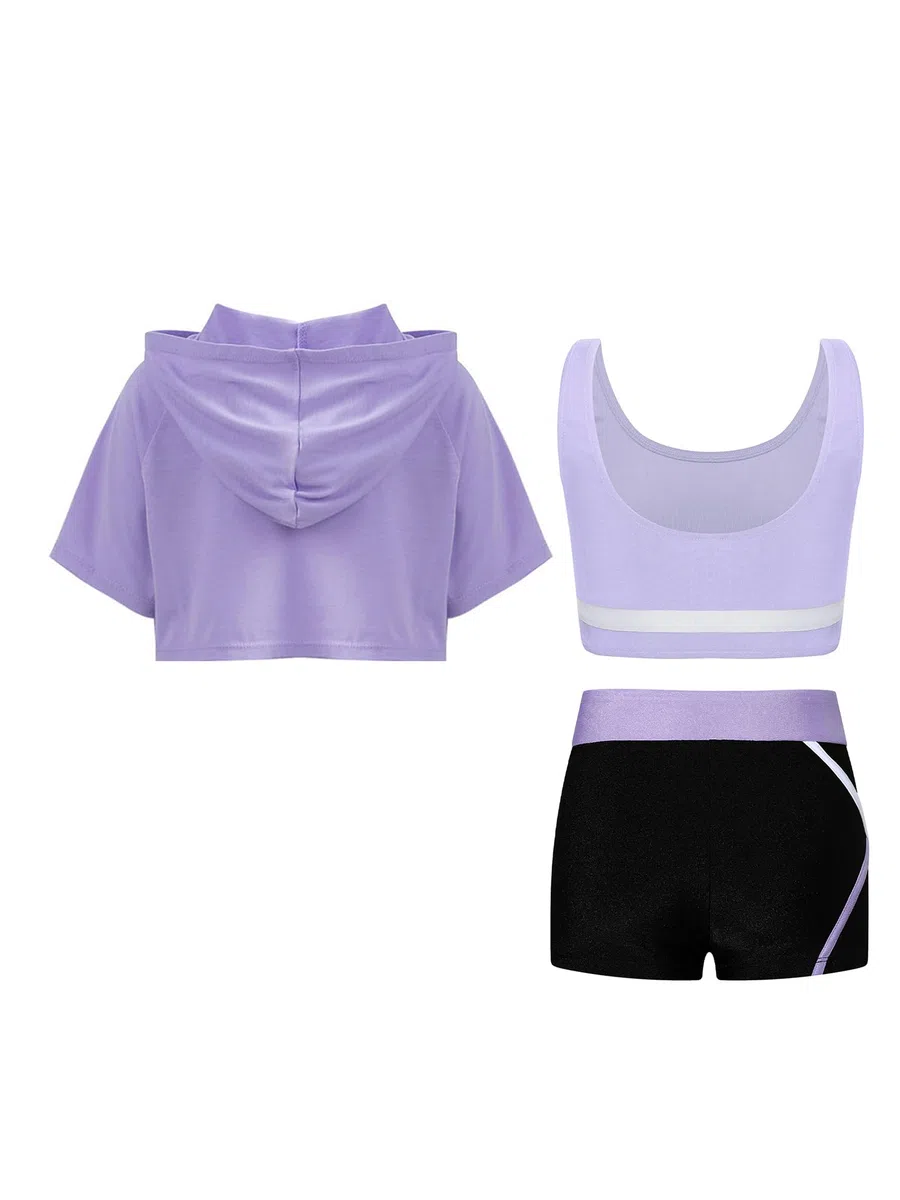 Oyolan Ropa Deportiva Niñas Conjuntos de Yoga Fitness Danza Crop Top Corto + Shorts Pants Corto Danza Niños Traje Ropa de Baile Ejercicio Conjuntos Deportivos