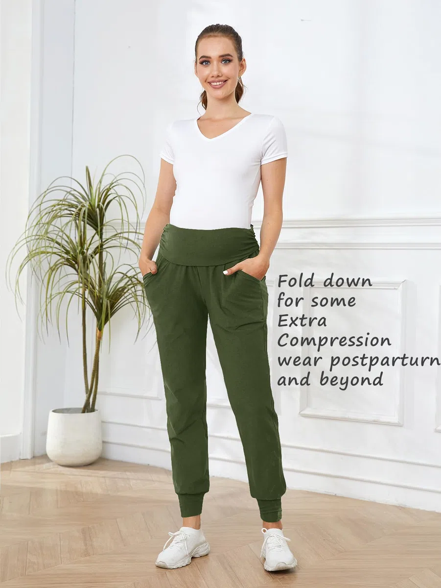 PARNIXS Pantalones Deportivos de Maternidad para Mujer, elásticos, para Entrenamiento, Deportes, Descanso, Embarazo, Pantalones de Yoga con Bolsillos
