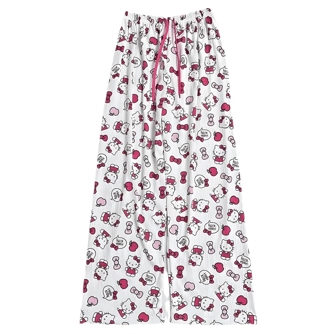 Pantalon Pijama Mujer Kitty Suaves Pantalones de Pijama Pantalones Largo de Salón con Cordón Cómodo Pantalones Ligeros de Pierna Ancha