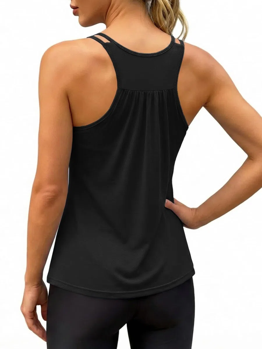 Fisoew Camiseta de tirantes para mujer, sin mangas, tirantes delgados, con sujetador integrado, para deporte, yoga, gimnasio