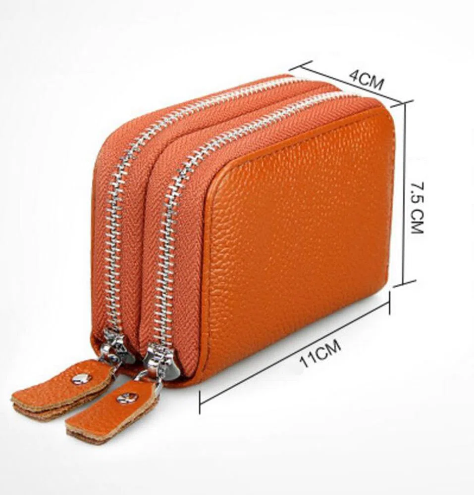 RFID Cartera Tarjeteros Piel Genuino Monedero Pequeñas Portatarjetas Mini Cremallera para Mujer Hombre