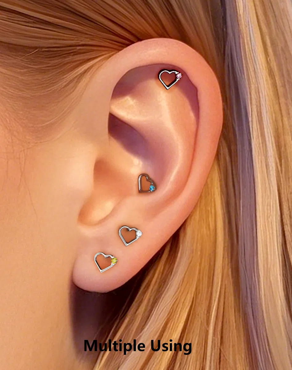OUFER 16G Corazón cartílago oreja titanio G23 Helix Ring rosca interior Conch Earring 6 mm claro/azul/rosa/verde CZ Body piercing para mujer Labret Piercing