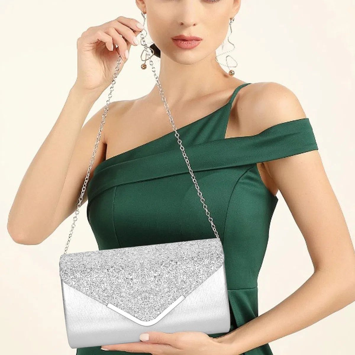 Bolso de Mano de Mujer con Cadena Elegante, Bolsos Clutch Fiesta de Noche Brillante con Cadena, Citas Románticas y Eventos de Noche, para Boda, Fiesta, Cóctel, Graduación, Vacaciones
