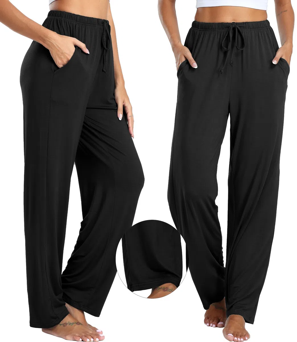 Vlazom Mujer Pantalones de Pijama Largo, Suave Modal Lounge Pantalones de pierna ancha Casual Inicio Pantalones con bolsillos S-XXL